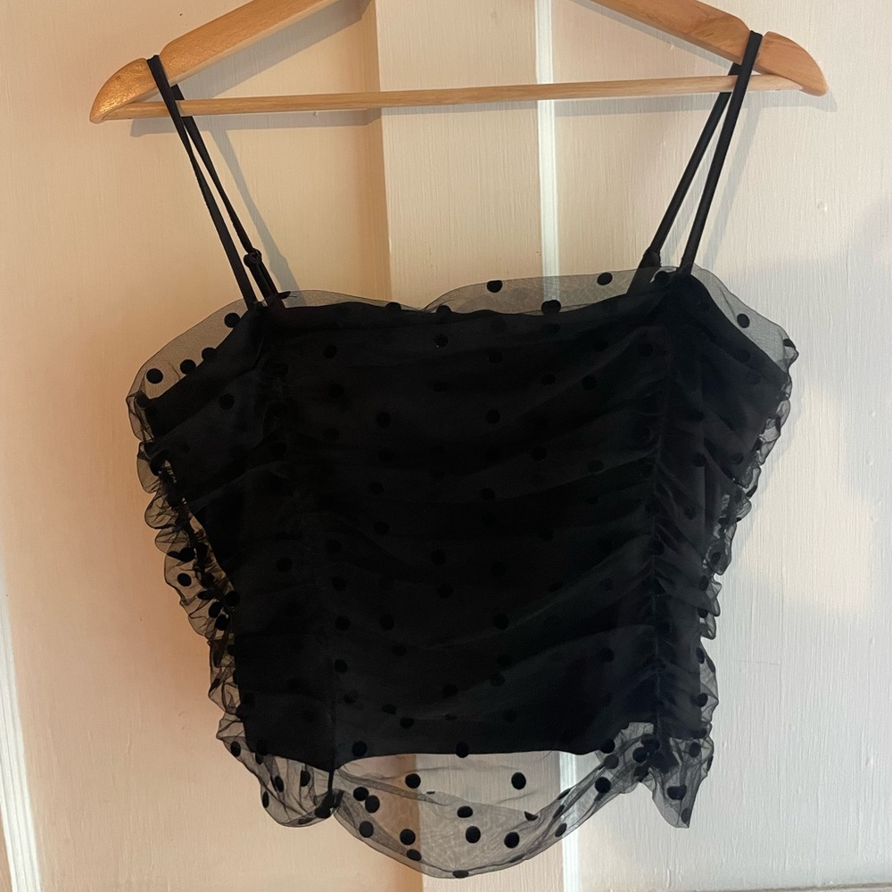 Rachel Zoe Black Polka Dot Mesh Camisole